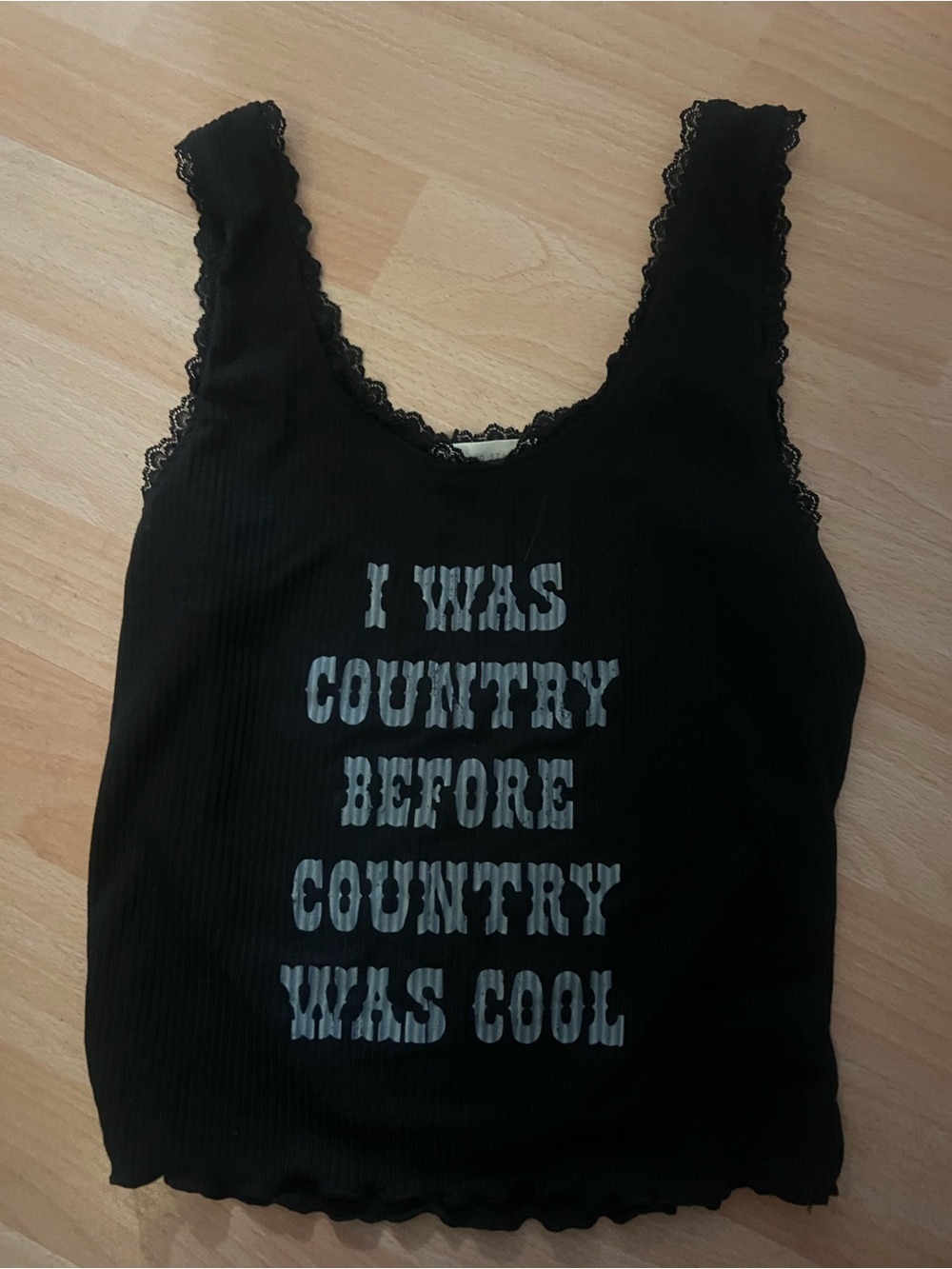 Lace-Trim Graphic Tank Top - I Was Country Before Country Was Cool